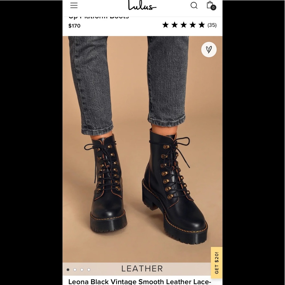 Leona Black Vintage Smooth Leather Lace-Up Platform Boots